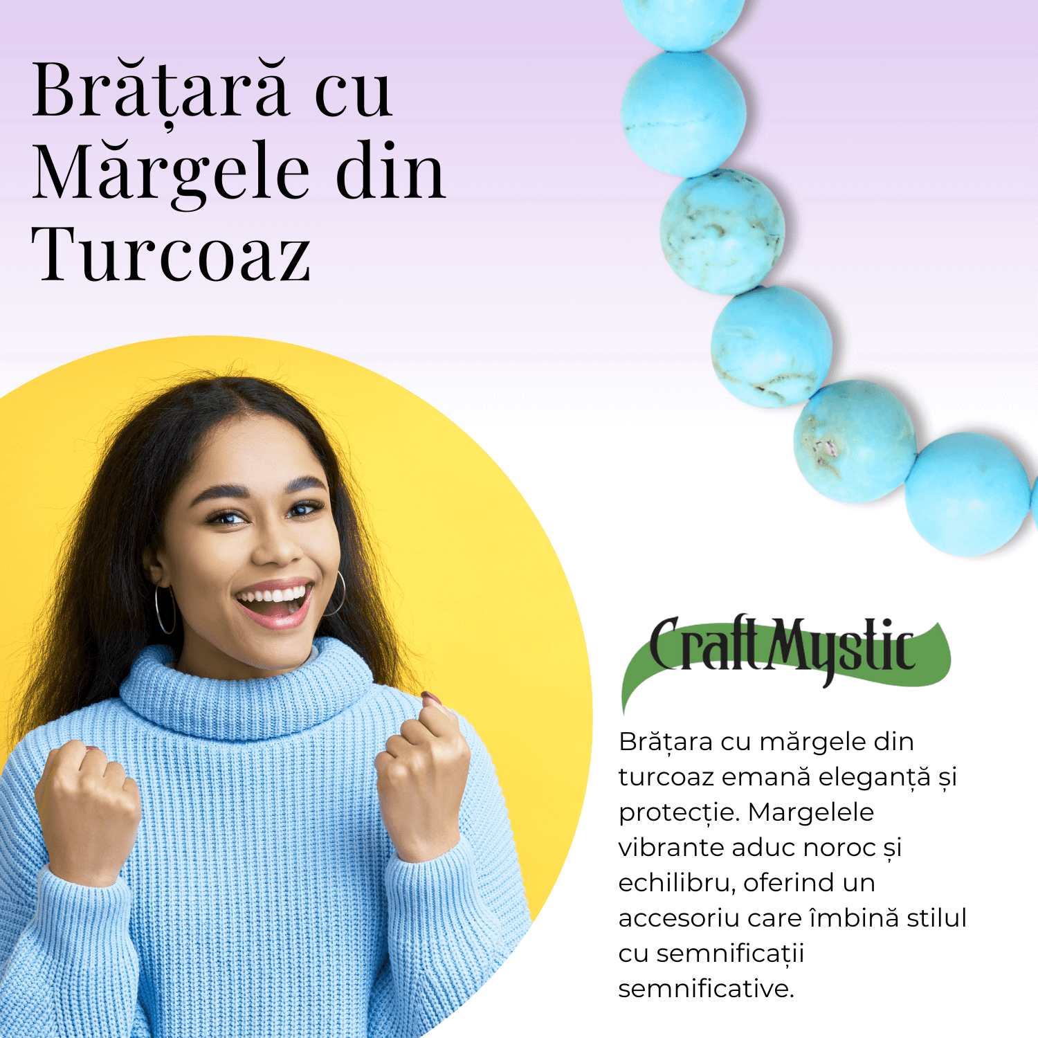 Bratara cu Margele 8mm din Turcoaz Magnesite Natural Tratat Termic