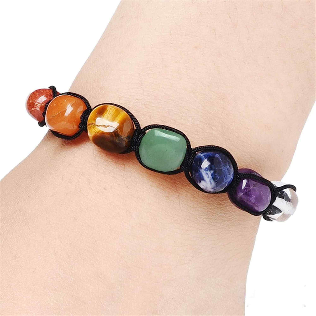 Bratara din pietre naturale semipretioase polisate 7 chakre cu impletitura manuala - Vindecare Reiki, energie pozitiva