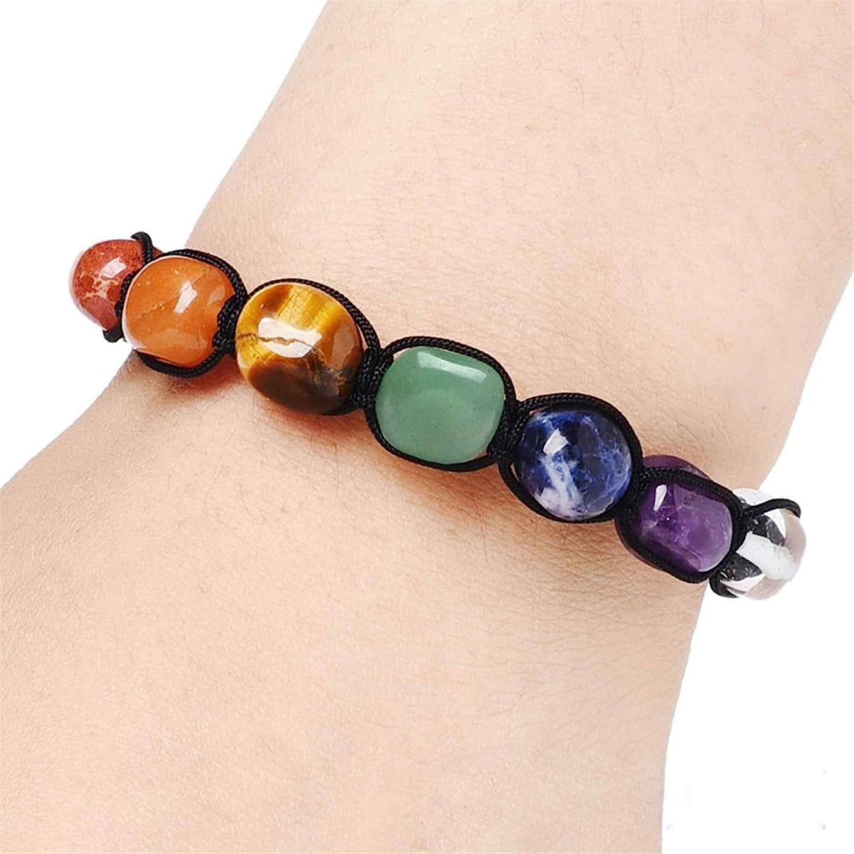 Bratara din pietre naturale semipretioase polisate 7 chakre cu impletitura manuala - Vindecare Reiki, energie pozitiva
