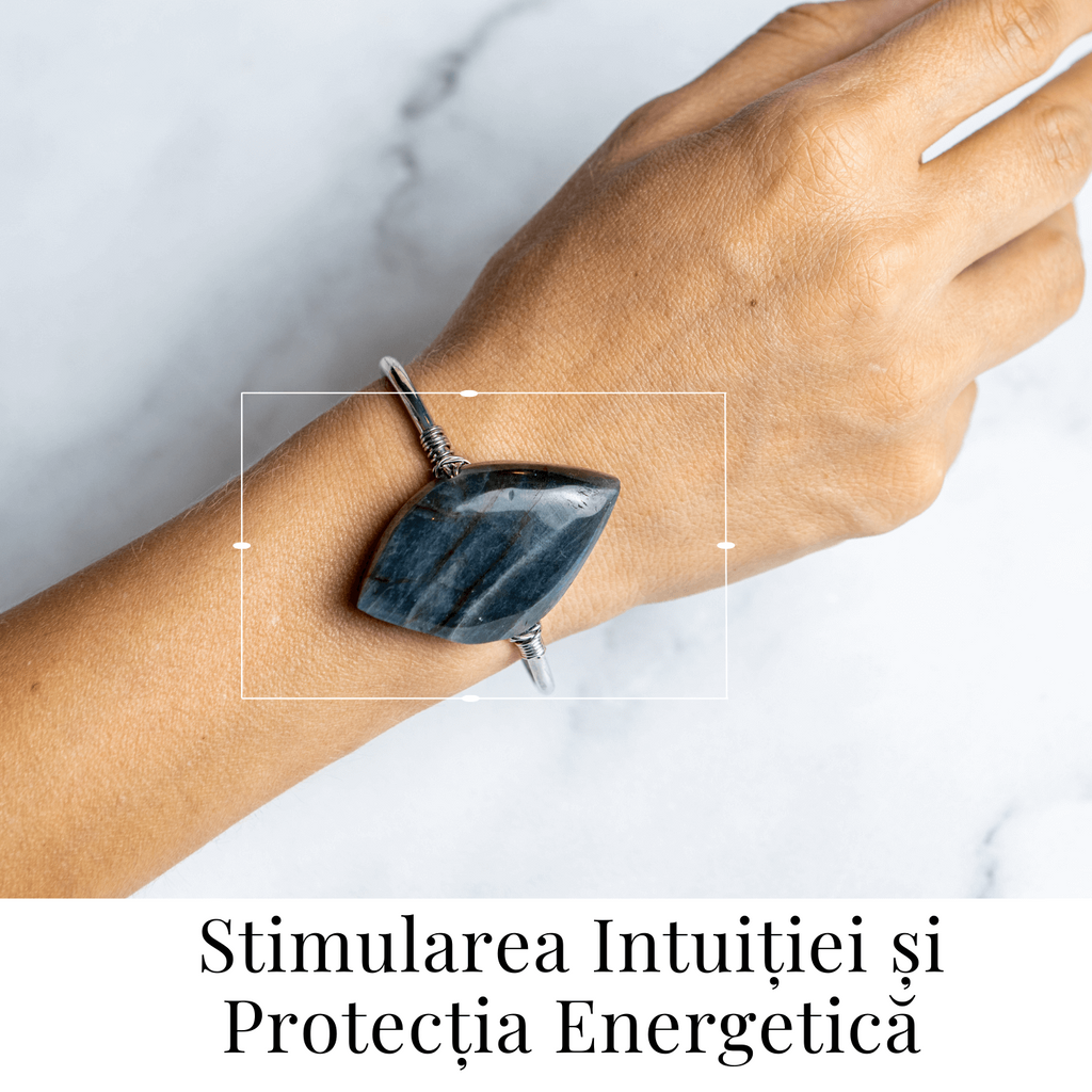 Bratara Fixa Argintie cu Labradorit Frunza – Intuitie si Protectie