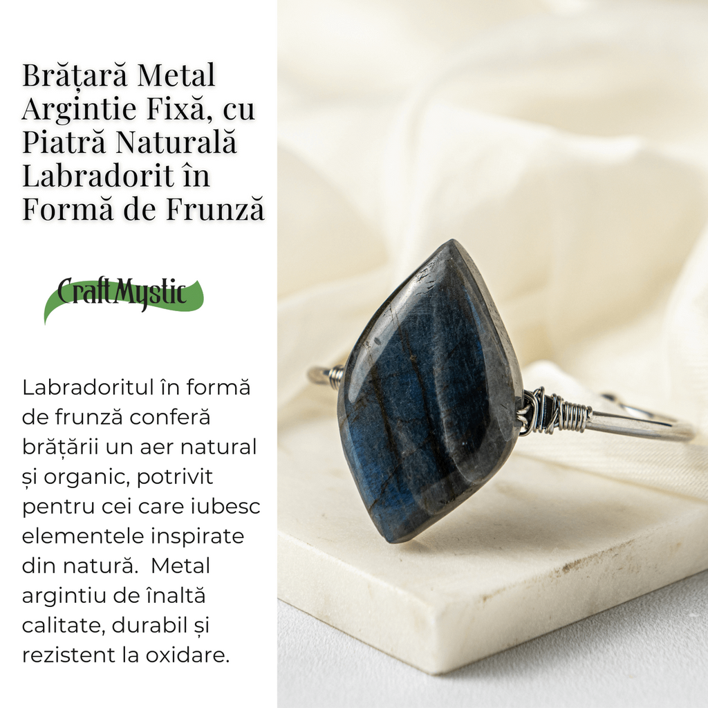 Bratara Fixa Argintie cu Labradorit Frunza – Intuitie si Protectie