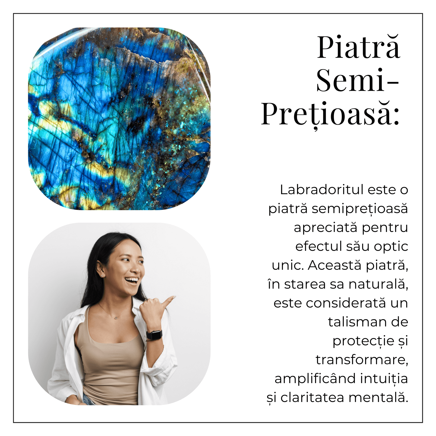 Bratara Fixa Argintie cu Labradorit Frunza – Intuitie si Protectie