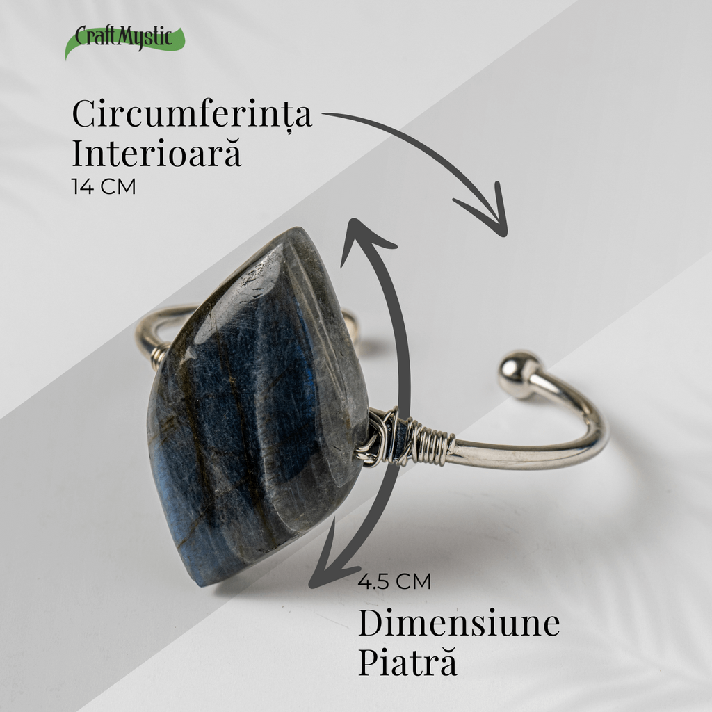 Bratara Fixa Argintie cu Labradorit Frunza – Intuitie si Protectie