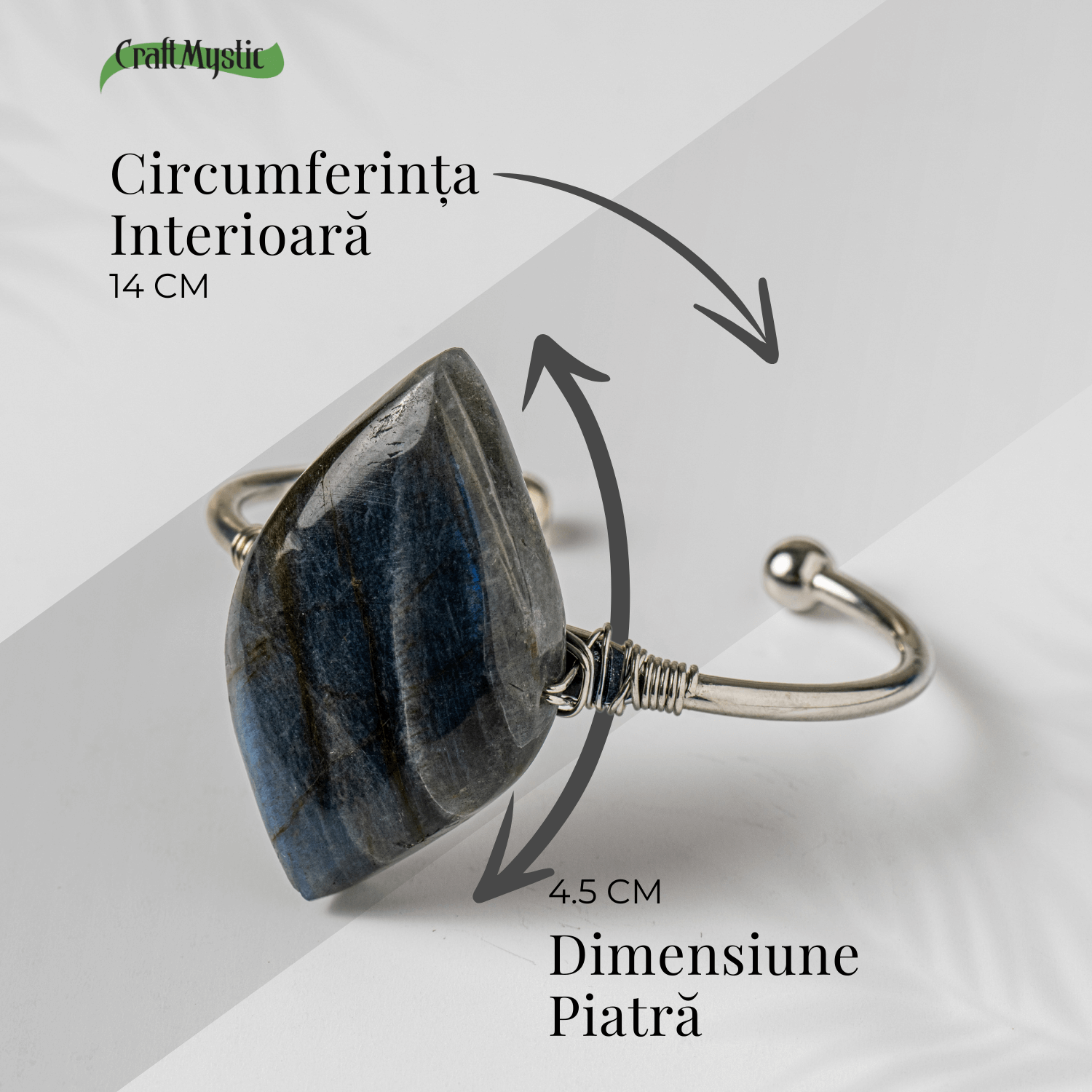 Bratara Fixa Argintie cu Labradorit Frunza – Intuitie si Protectie