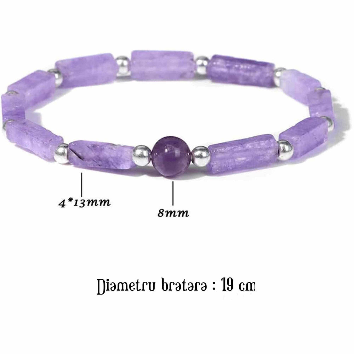 Bratara deosebita cu ametist natural 8mm - Elastica ajustabila cu pietre semipretioase violete