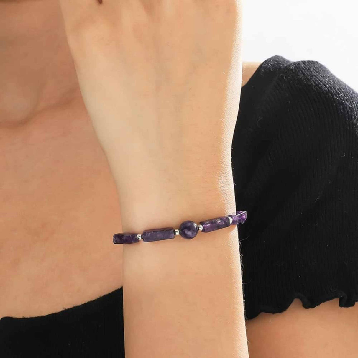 Bratara deosebita cu ametist natural 8mm - Elastica ajustabila cu pietre semipretioase violete