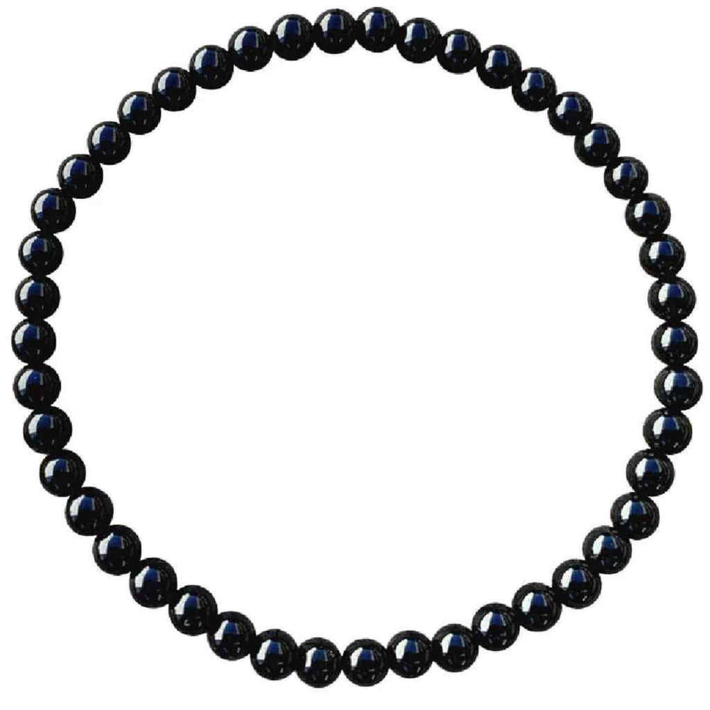 Bratara elastica cu margele de onix negru stralucitor natural de 6 mm - Adevar + Forta - Bratara unisex cu margele neagra de inalta calitate pentru barbati si femei - Dimensiune reglabila