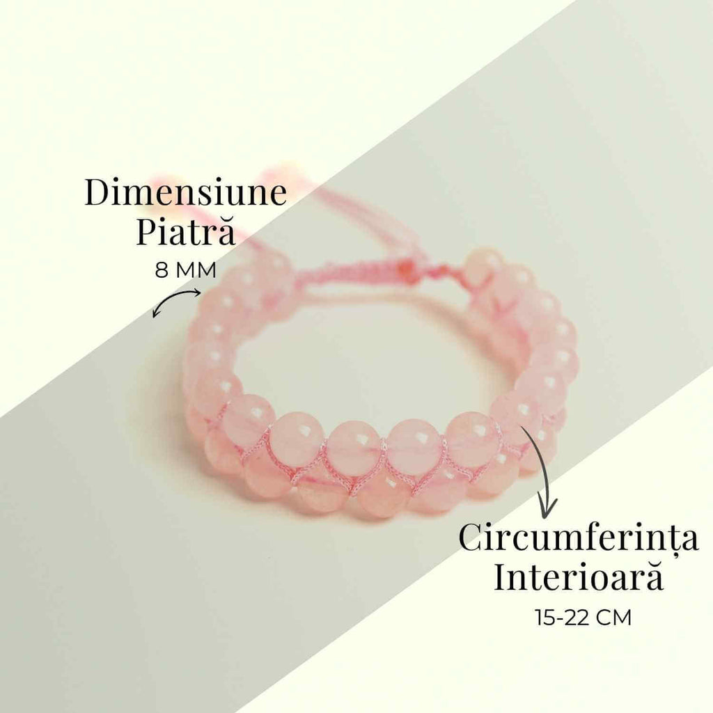 Bratara Dubla Reglabila din Cuart Roz 8mm – Iubire și Armonie