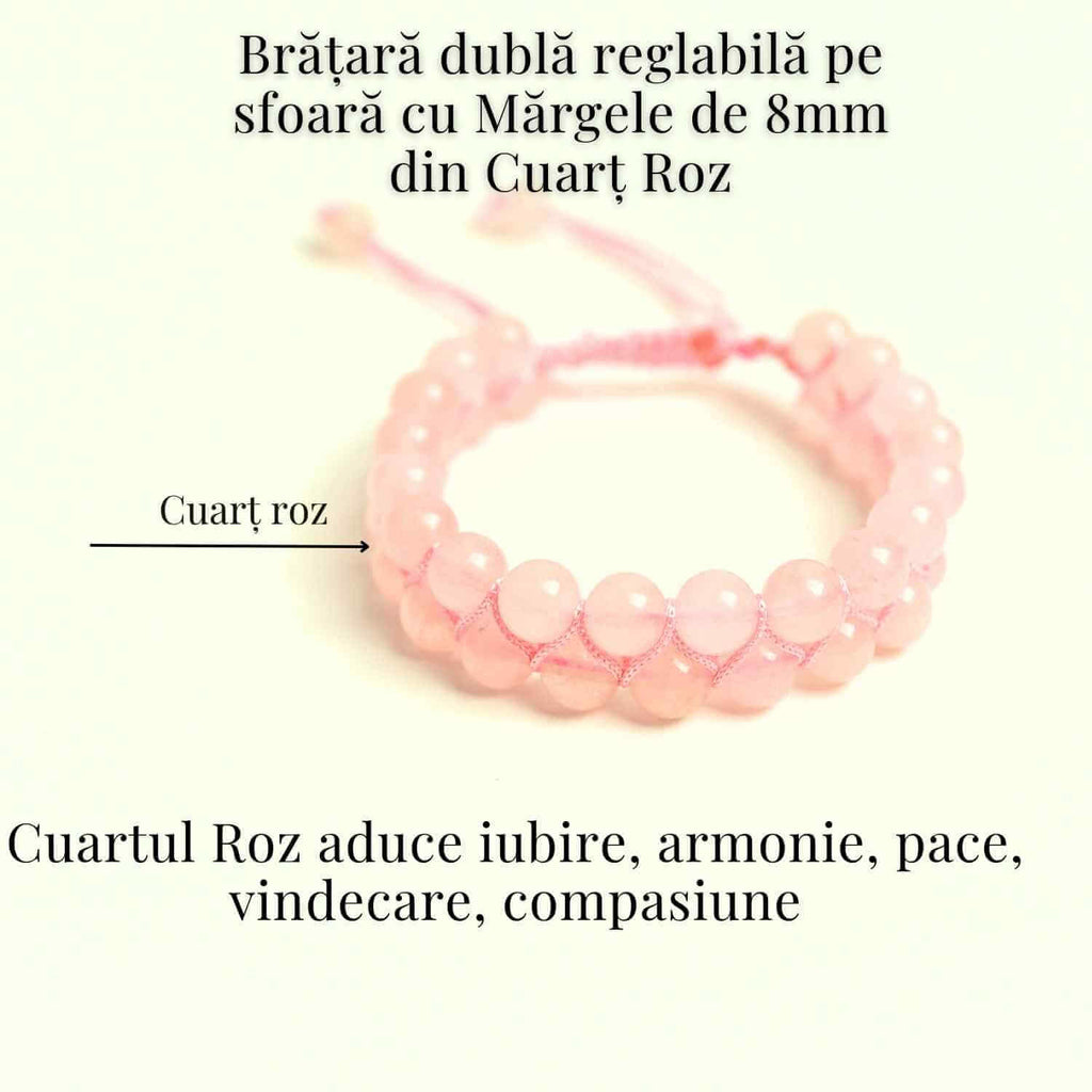 Bratara Dubla Reglabila din Cuart Roz 8mm – Iubire și Armonie