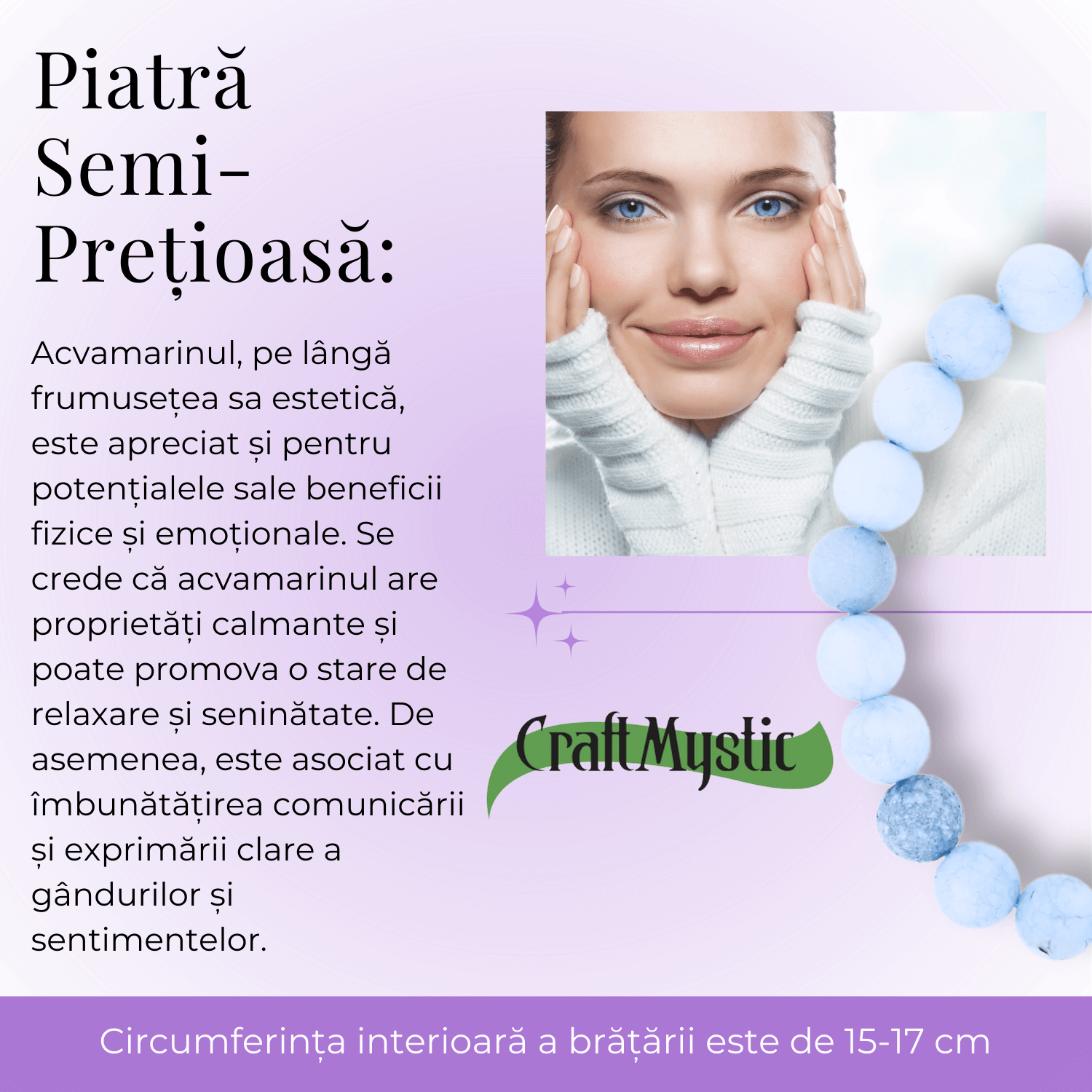 Bratara Elastica cu Margele de Acvamarin 8mm