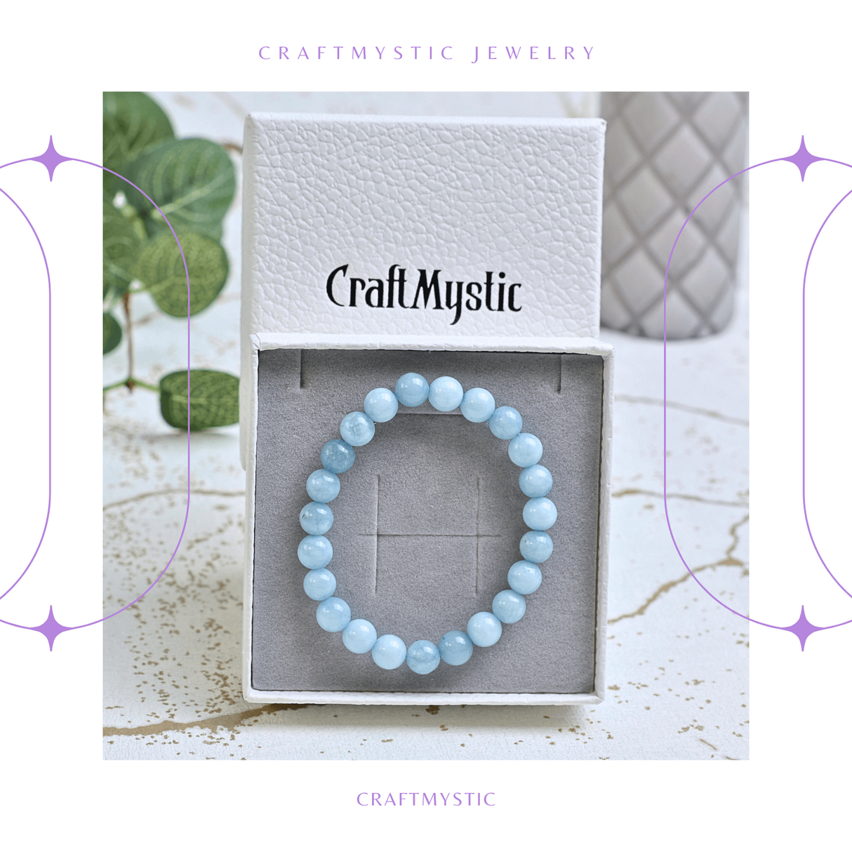 Bratara Elastica cu Margele de Acvamarin 8mm