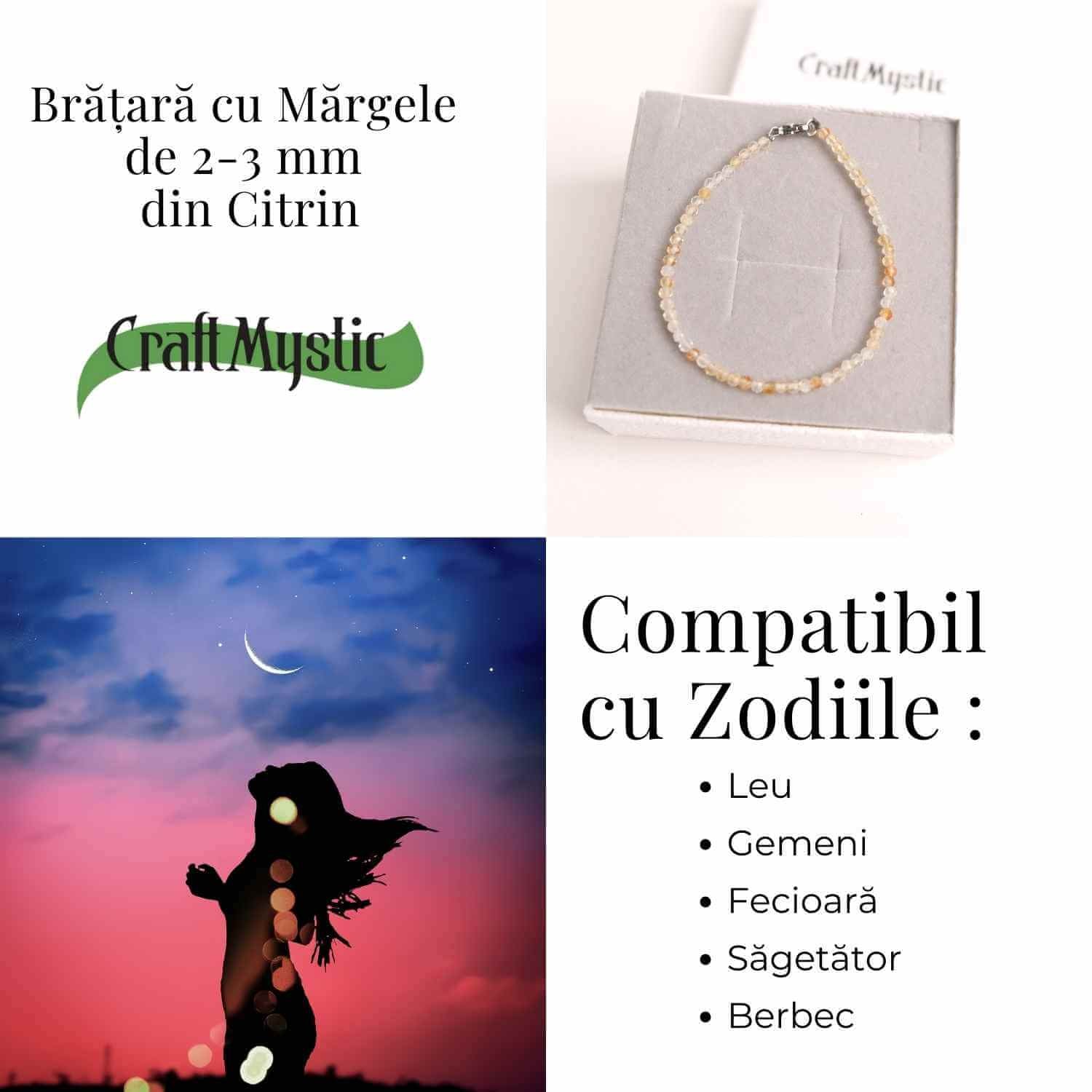 Bratara cu margele 2-3 mm citrin fatetat natural pentru prosperitate si energie pozitiva