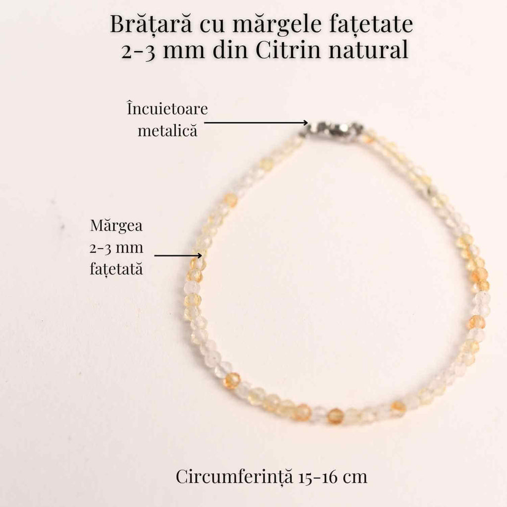 Bratara cu margele 2-3 mm citrin fatetat natural pentru prosperitate si energie pozitiva
