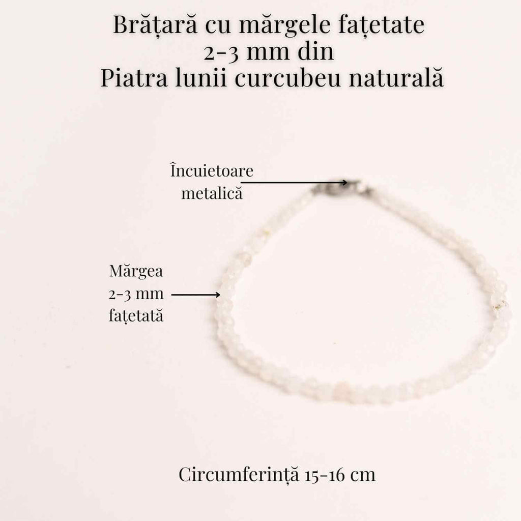 Bratara cu margele 2-3 mm piatra lunii curcubeu fatetata pentru feminitate si armonie interioara