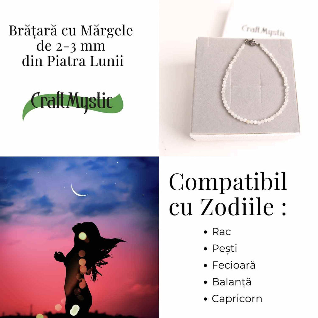 Bratara cu margele 2-3 mm piatra lunii curcubeu fatetata pentru feminitate si armonie interioara