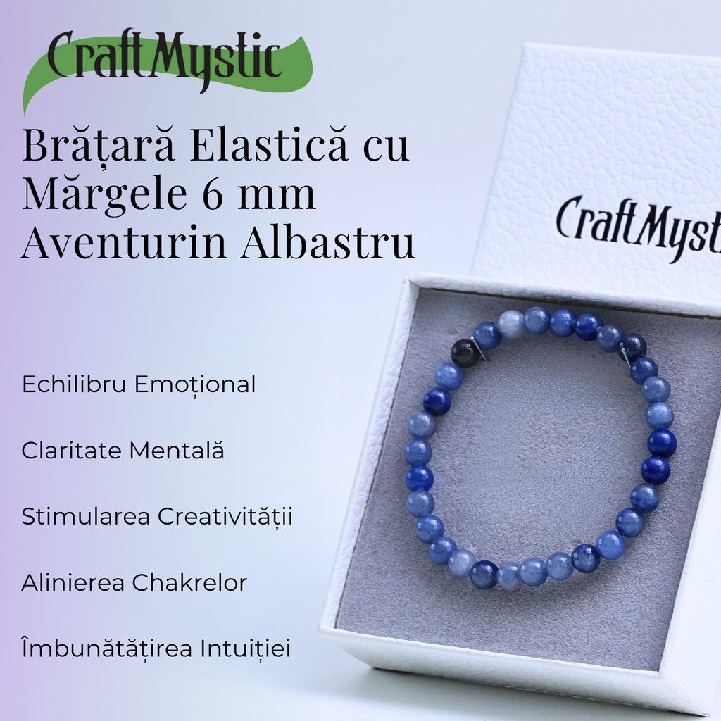 Bratara Elastica cu Margele 6mm Aventurin albastru pentru Claritate Mentala si Focus