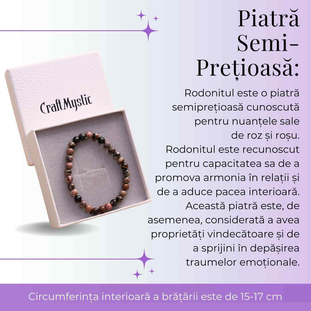 Bratara Elastica cu Margele 6mm din Rodonit -Vindecare Emotionala si Echilibru