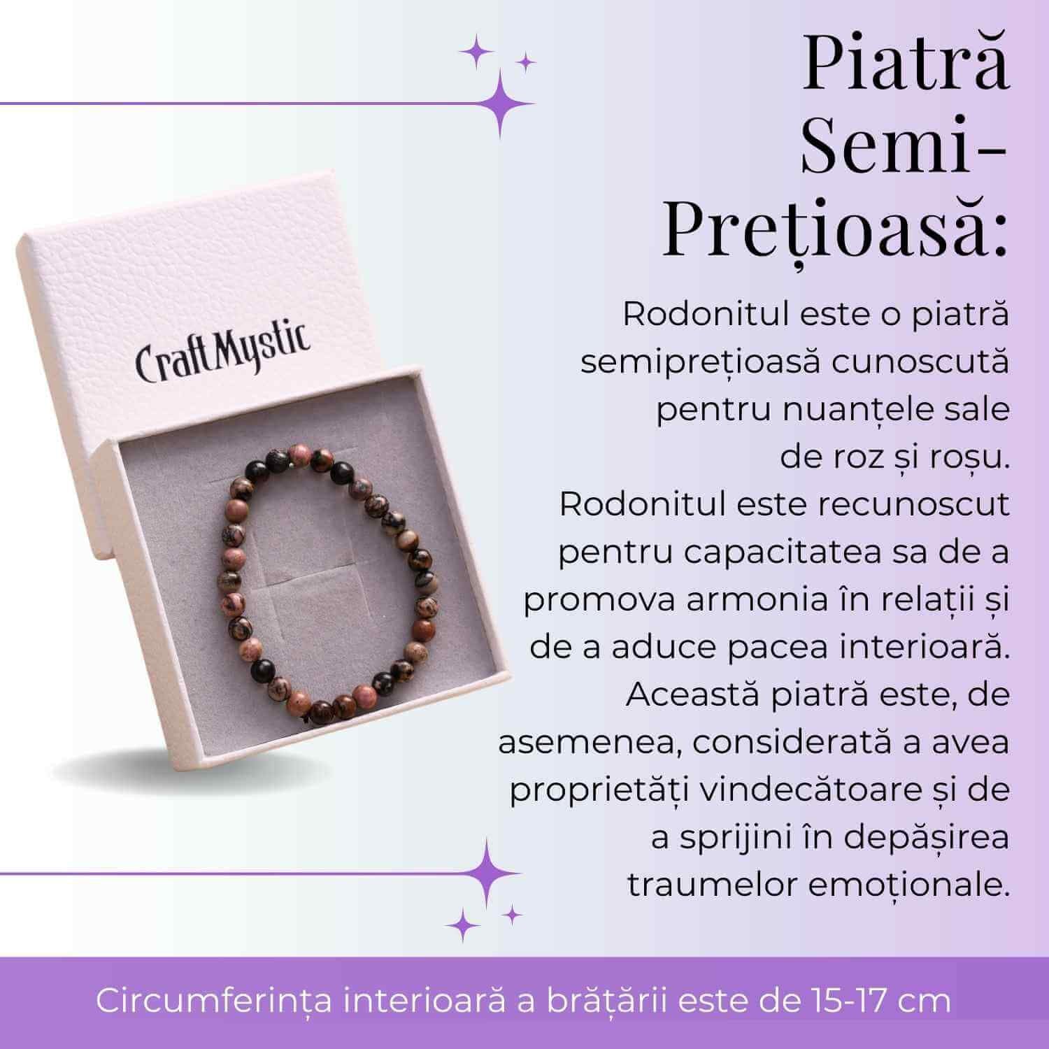 Bratara Elastica cu Margele 6mm din Rodonit -Vindecare Emotionala si Echilibru