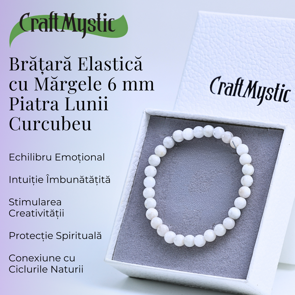 Bratara cu margele 6mm din Piatra Lunii Curcubeu pentru Vindecare Emotionala