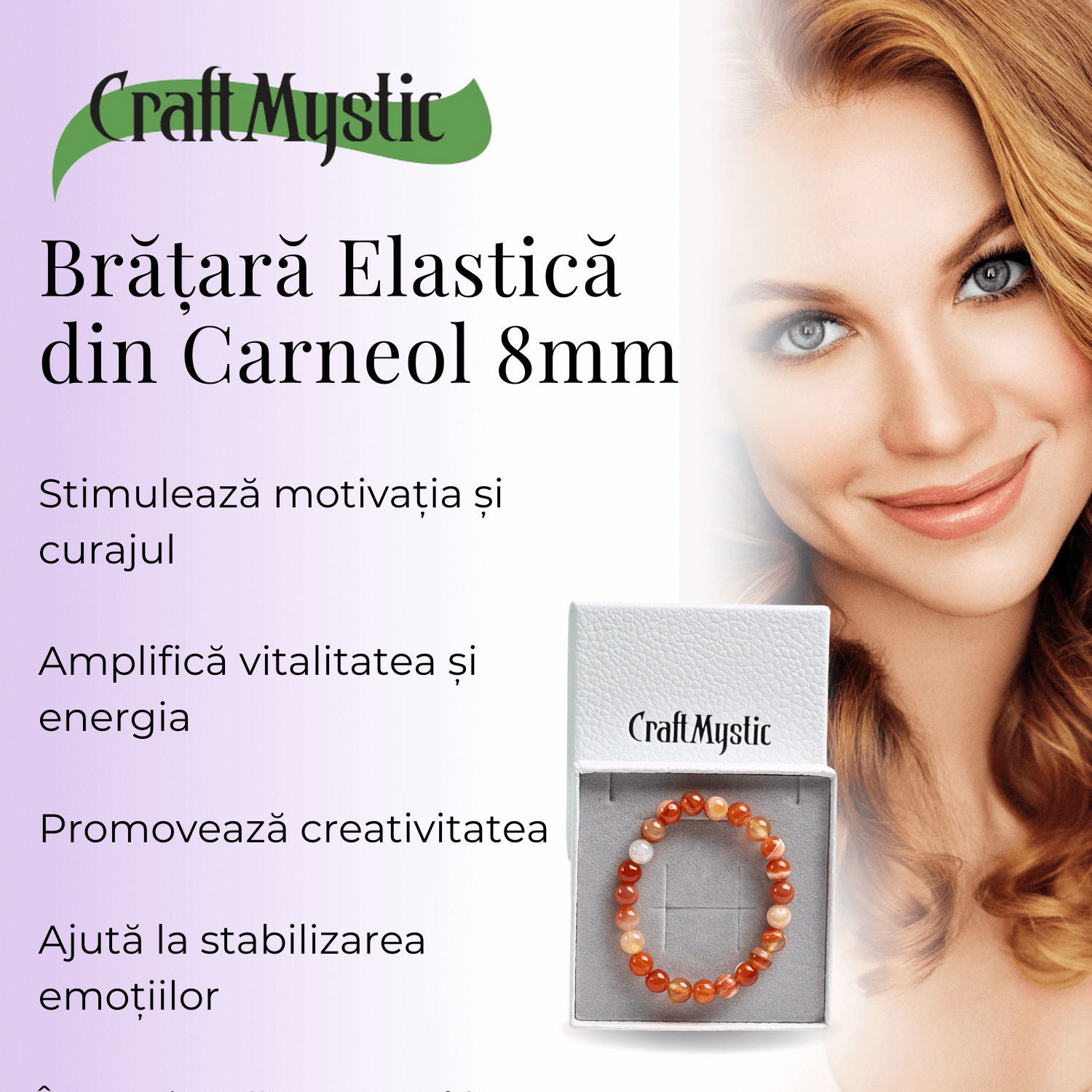 Bratara Elastica cu Margele de Carneol 8mm