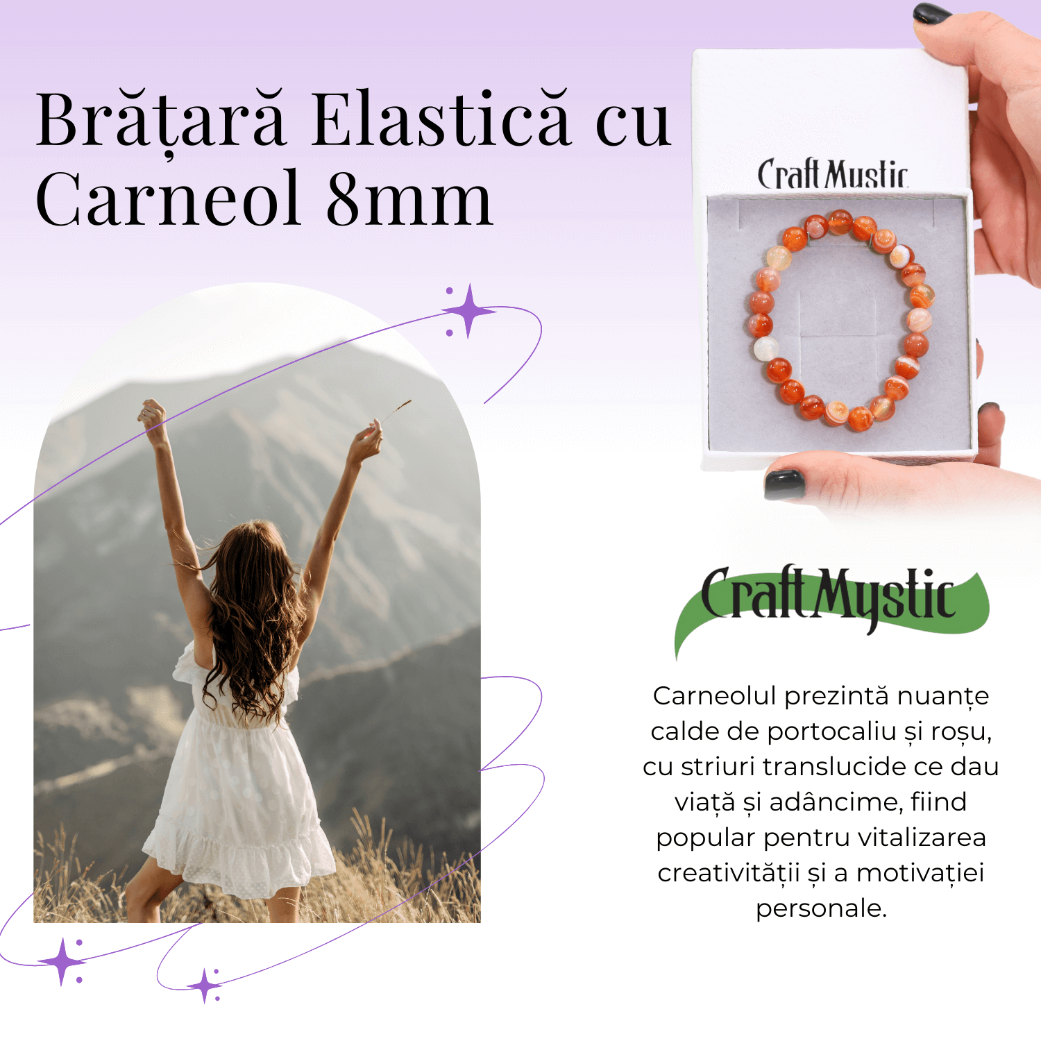 Bratara Elastica cu Margele de Carneol 8mm