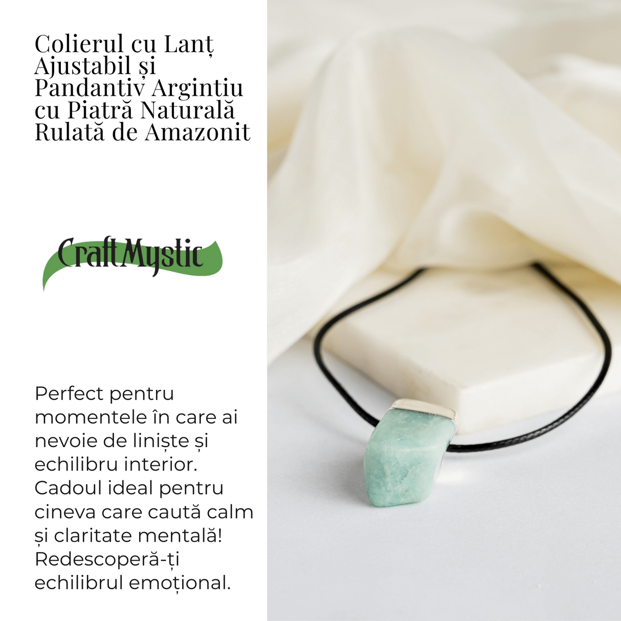 Colier cu Piatra Rulata de Amazonit Natural – Liniste, Echilibru si Claritate Interioara