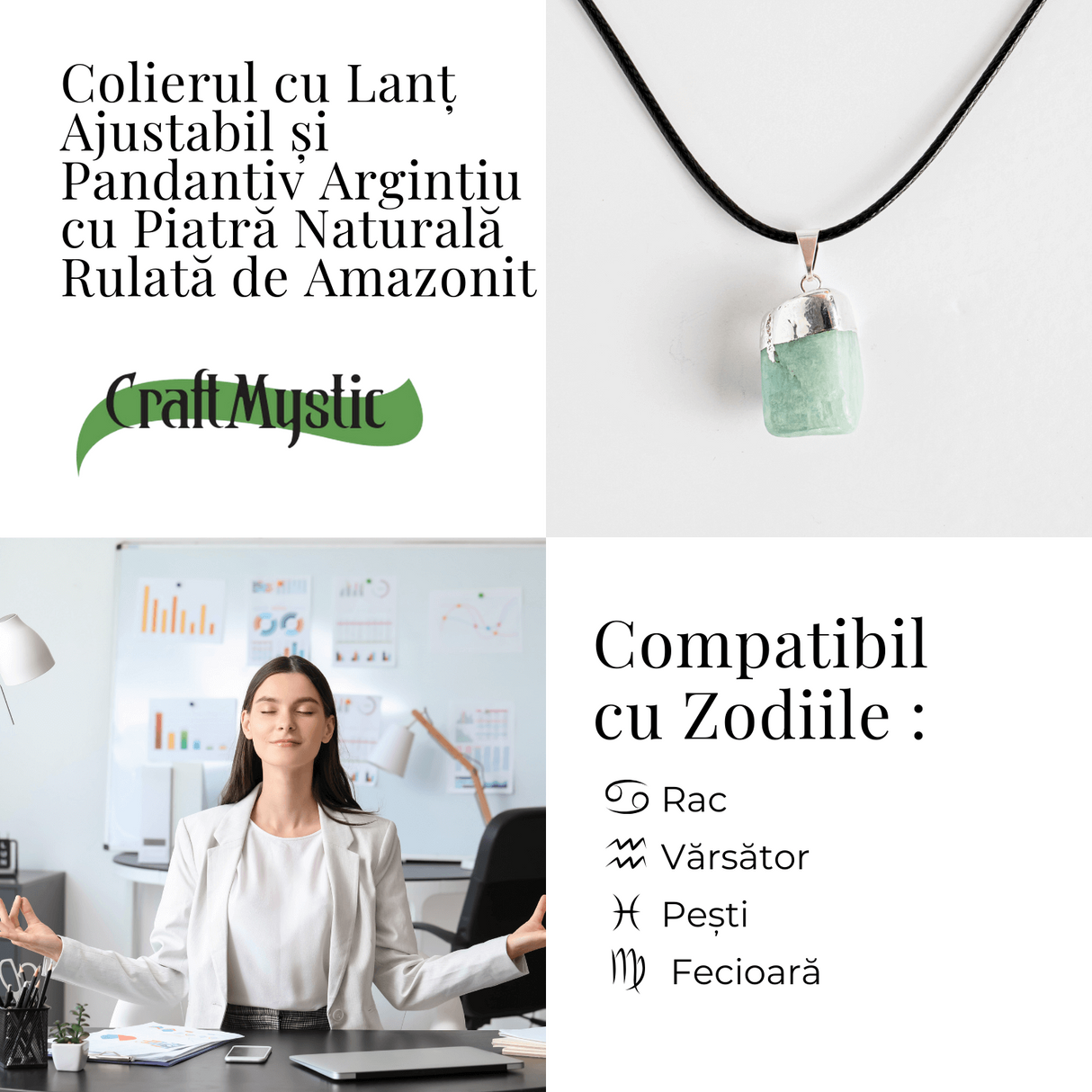 Colier cu Piatra Rulata de Amazonit Natural – Liniste, Echilibru si Claritate Interioara