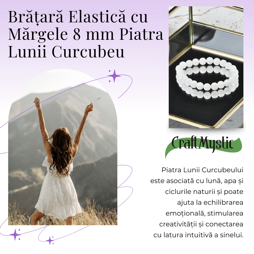 Bratara Elastica cu Margele 8mm din Piatra Lunii Curcubeu