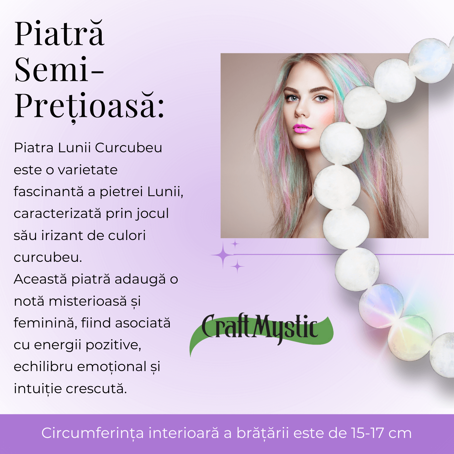 Bratara Elastica cu Margele 8mm din Piatra Lunii Curcubeu