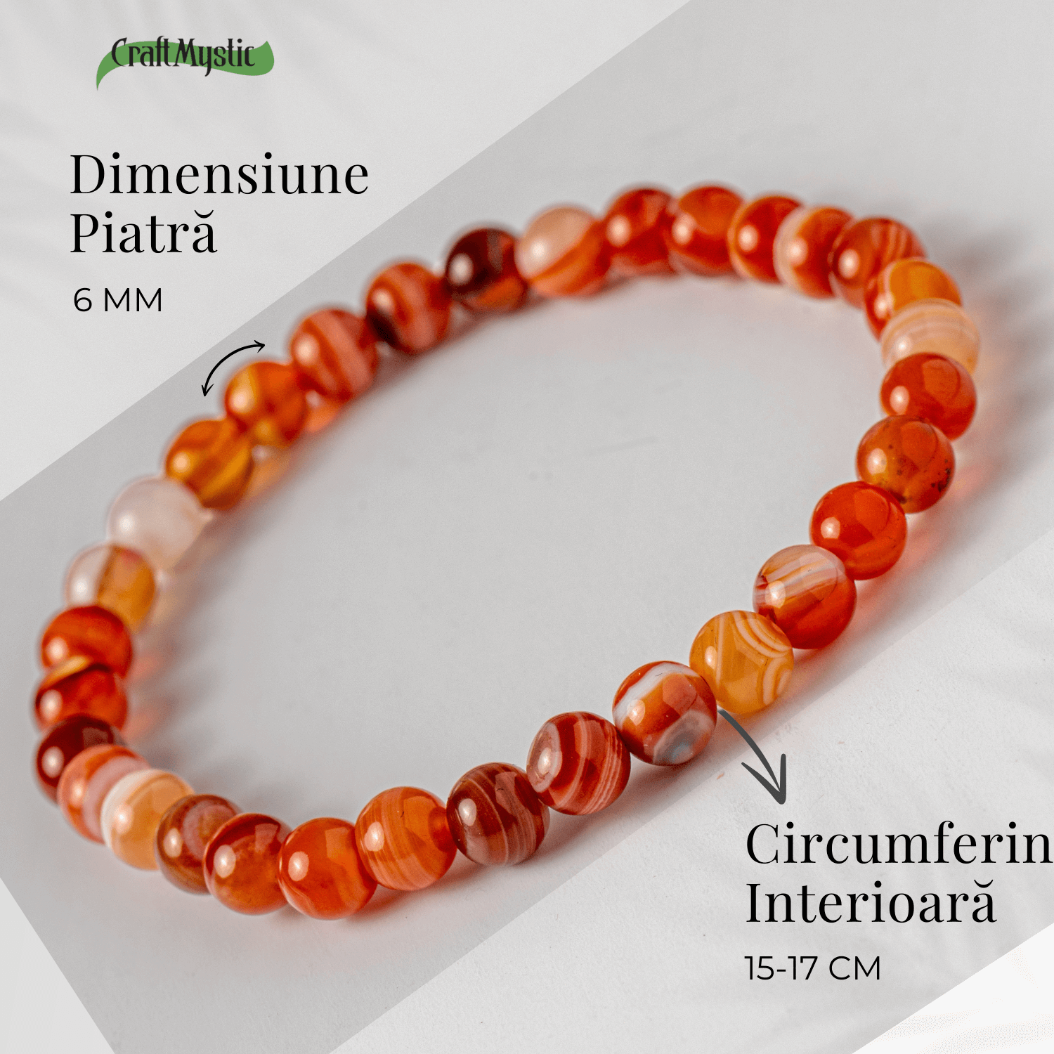 Bratara elastica cu margele 6mm de Carneol Agat Botswana – Energie si Vitalitate
