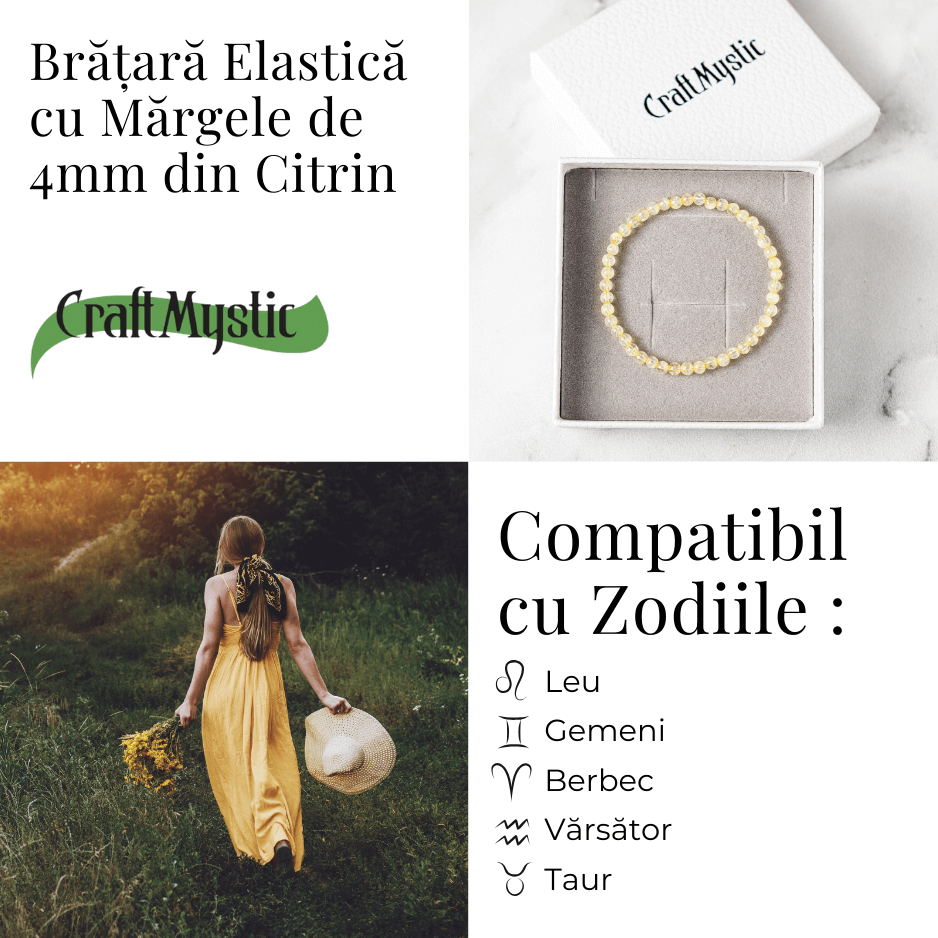Bratara Elastica cu Margele 4 mm Naturale de Citrin – Atragerea Prosperitatii si Claritate