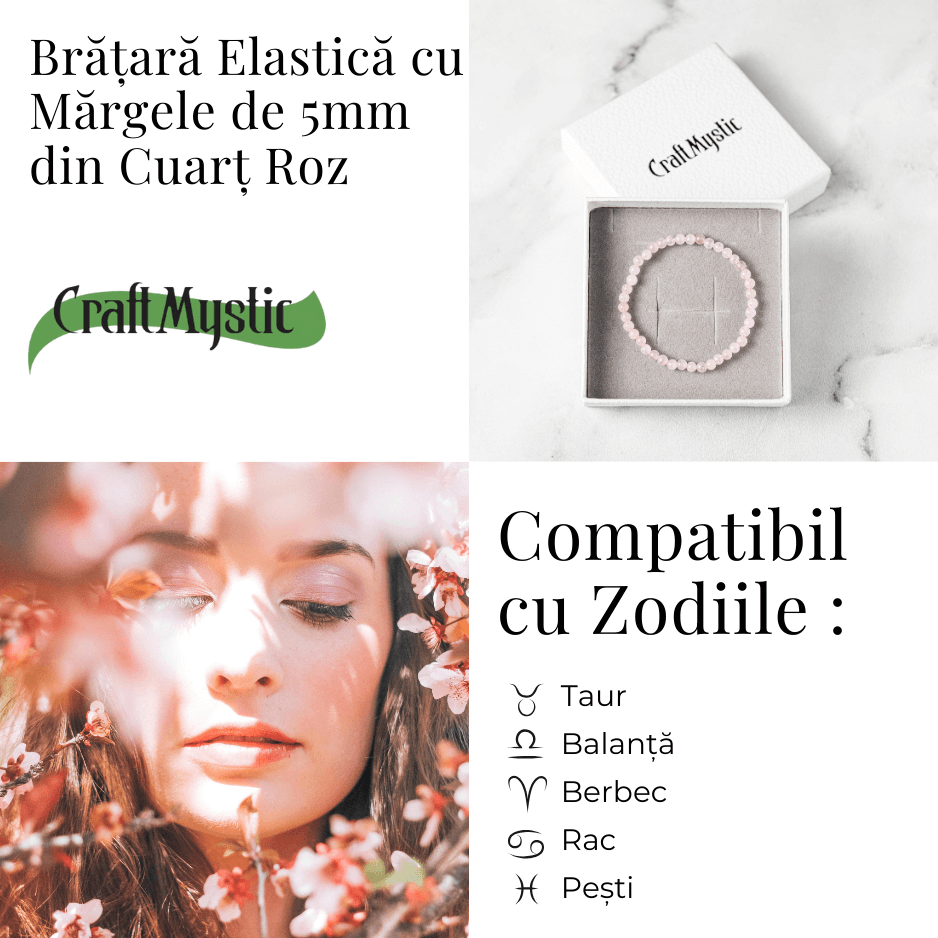Bratara Elastica cu Margele de Cuart Roz 5mm – Iubire si Vindecare Emotionala