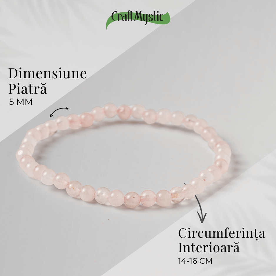 Bratara Elastica cu Margele de Cuart Roz 5mm – Iubire si Vindecare Emotionala