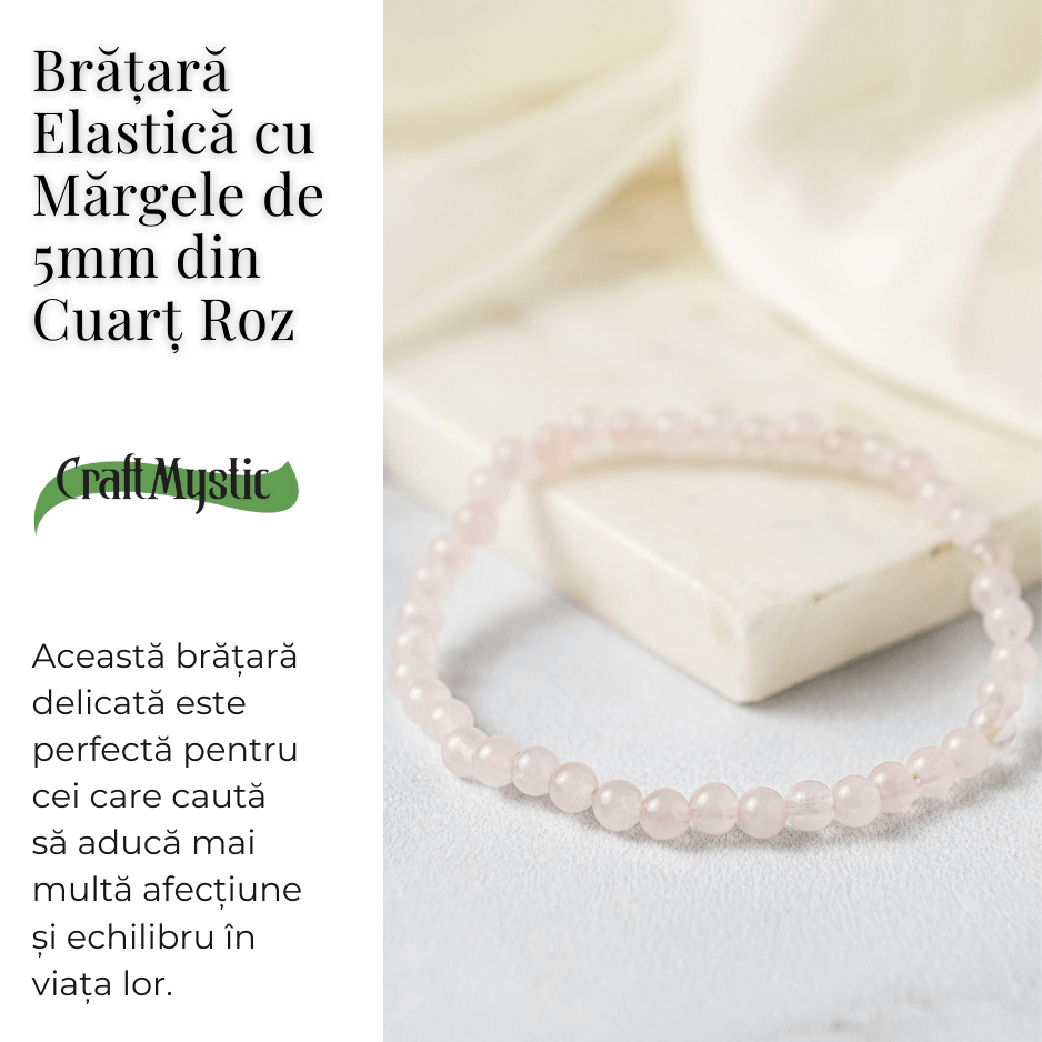 Bratara Elastica cu Margele de Cuart Roz 5mm – Iubire si Vindecare Emotionala