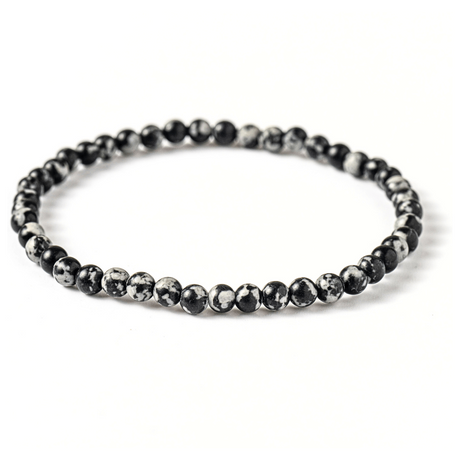 Bratara elastica 4mm din Obsidian Fulg de Nea – Protectie si Echilibru