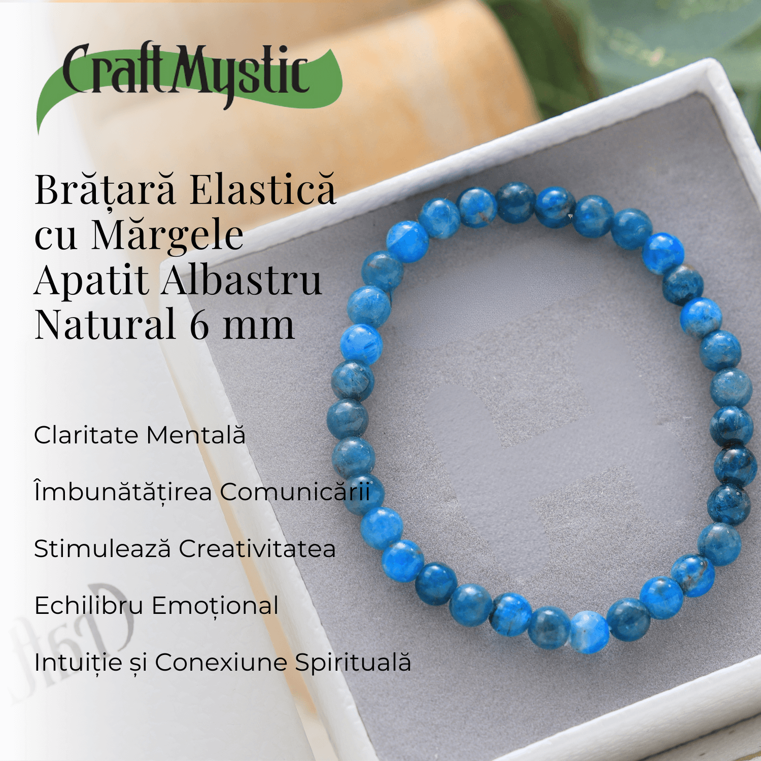 Bratara Elastica cu Margele Naturale de 6mm din Apatit Albastru