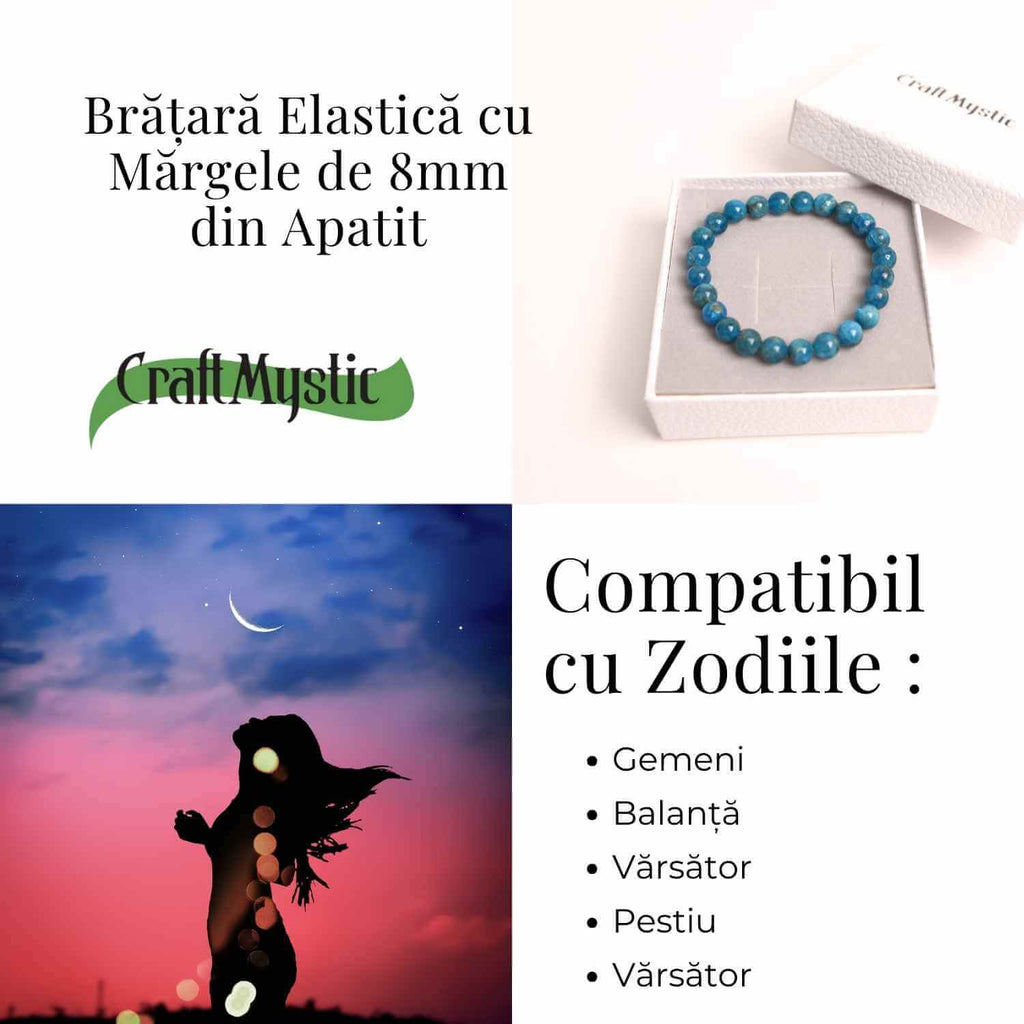 Bratara elastica 8mm din Apatit Albastru – Creativitate si claritate mentala