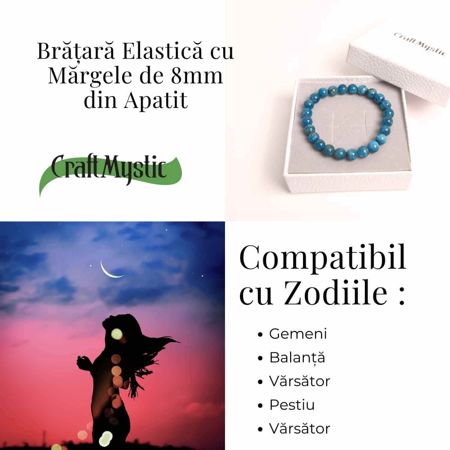Bratara elastica 8mm din Apatit Albastru – Creativitate si claritate mentala
