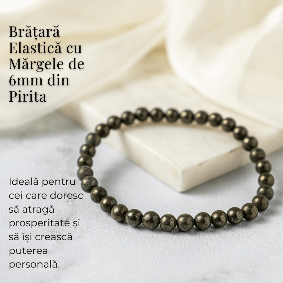 Bratara Elastica cu Margele Naturale de Pirita 6mm pentru Prosperitate si Protectie