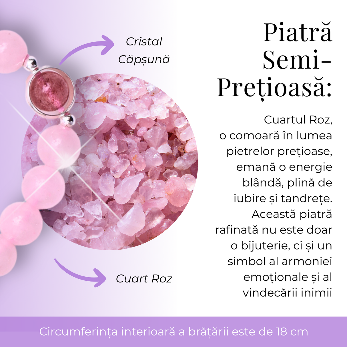 Bratara Elastica cu Margele din Cuart Roz de 8 mm, Pandantiv Albastru si Cosulet