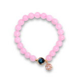 Bratara Elastica cu Margele din Cuart Roz de 8 mm, Pandantiv Albastru si Cosulet