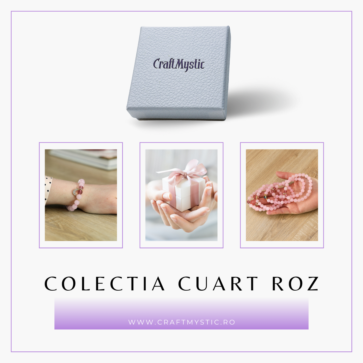Bratara Elastica cu Margele din Cuart Roz de 8 mm, Pandantiv Albastru si Cosulet