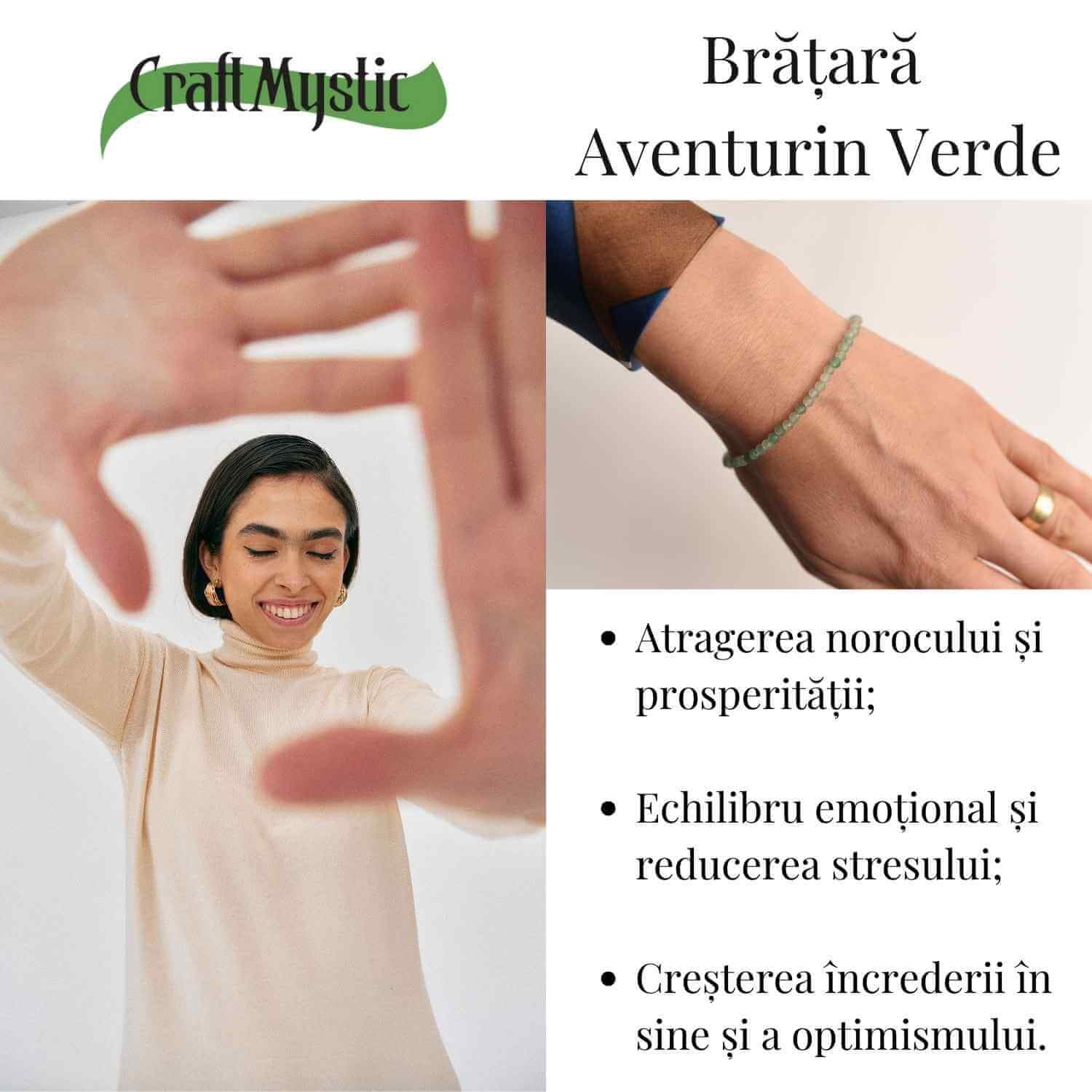 Bratara cu margele 2-3 mm aventurin verde fatetat natural pentru noroc si echilibru emotional