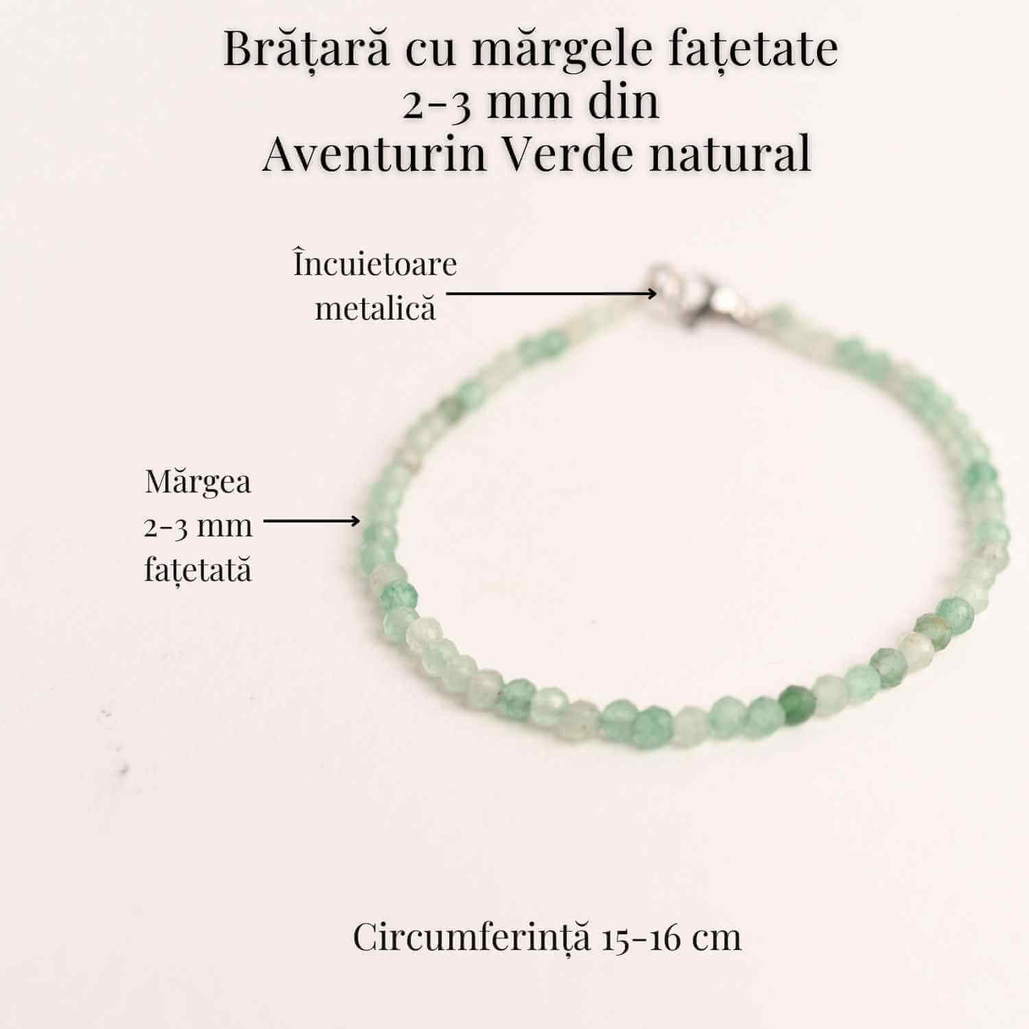 Bratara cu margele 2-3 mm aventurin verde fatetat natural pentru noroc si echilibru emotional