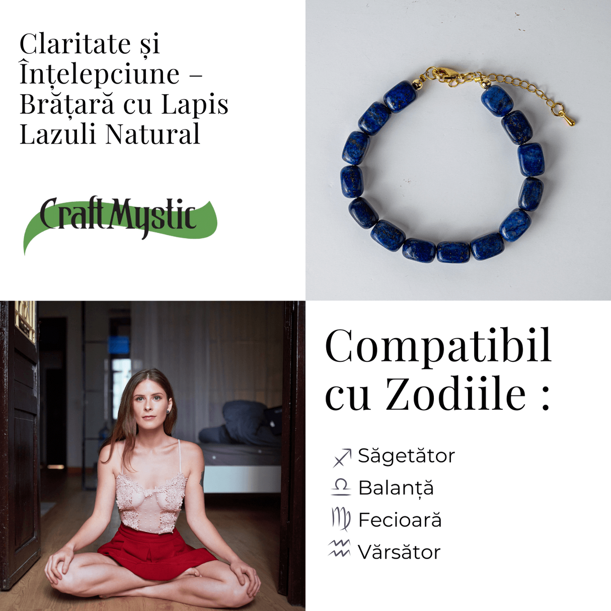 Claritate si Intelepciune – Bratara cu Lapis Lazuli Natural