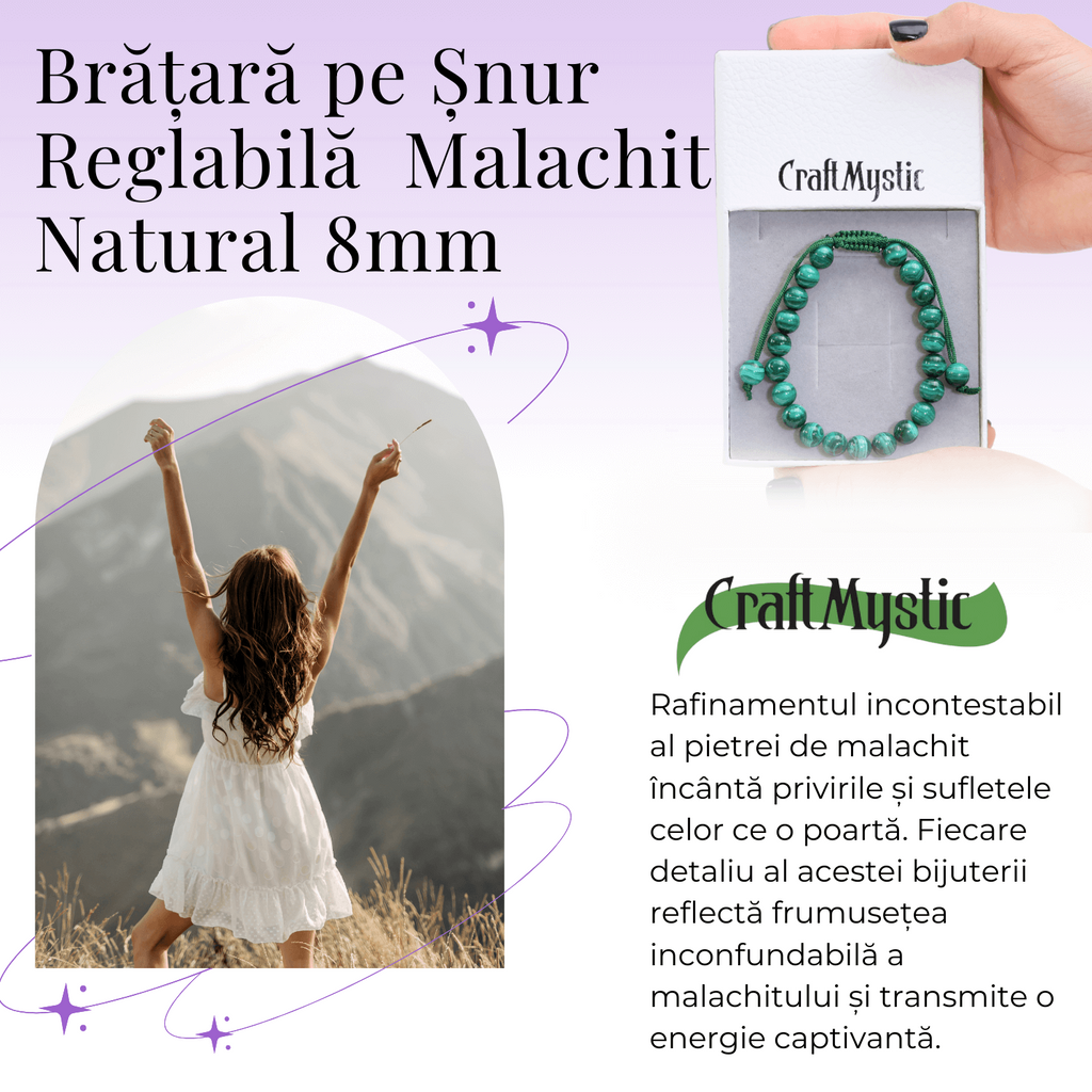 Bratara Reglabila cu Malachit Natural de 8mm