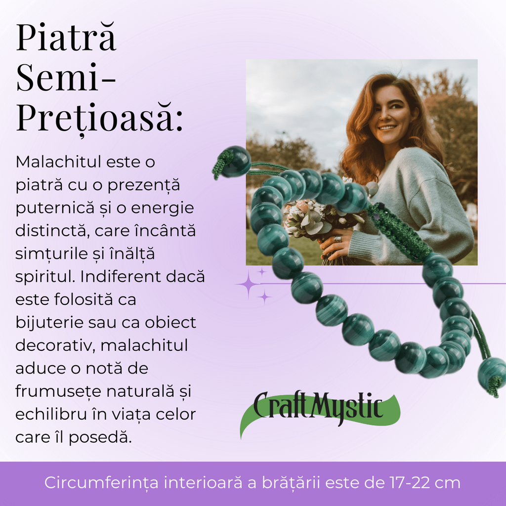 Bratara Reglabila cu Malachit Natural de 8mm