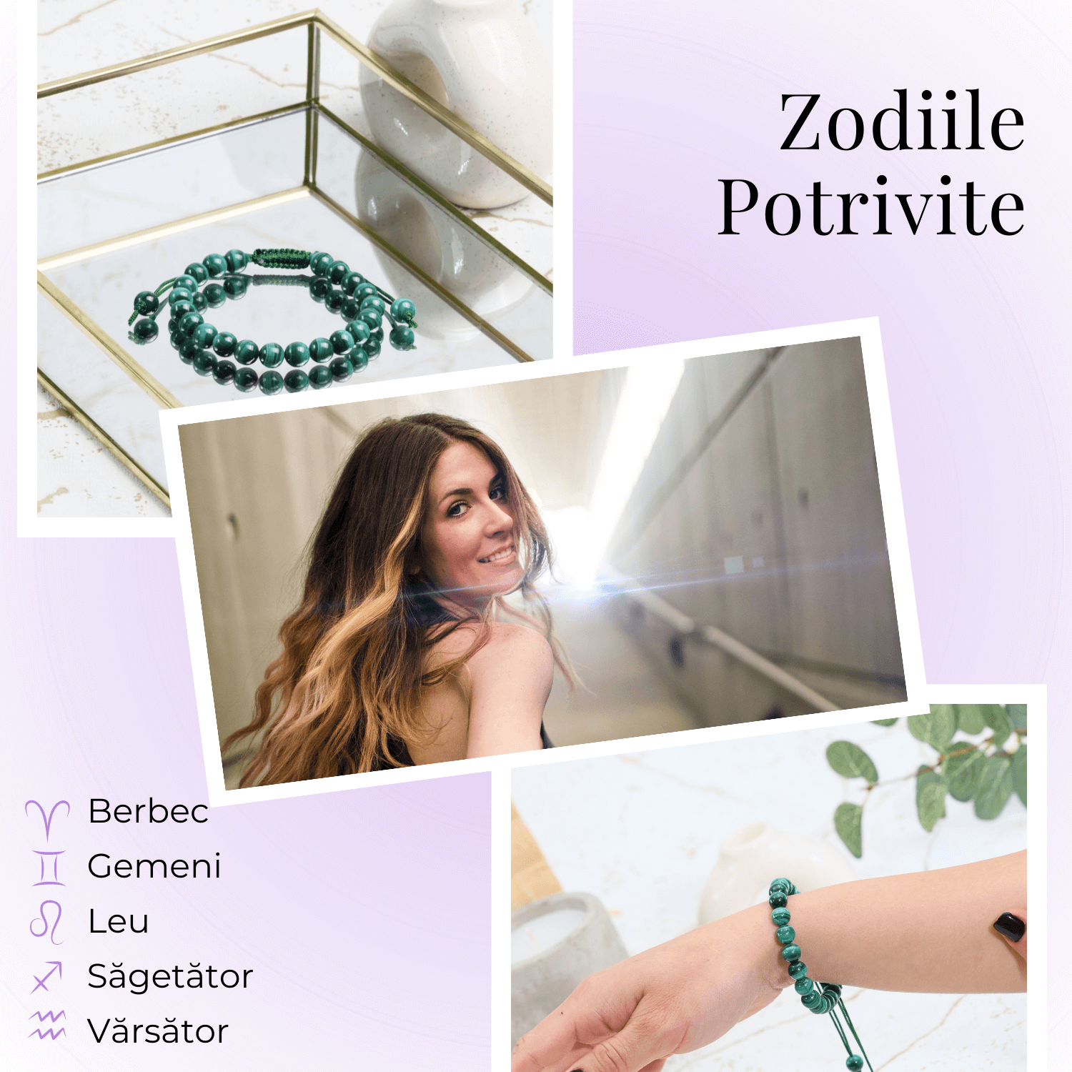 Bratara Reglabila cu Malachit Natural de 8mm