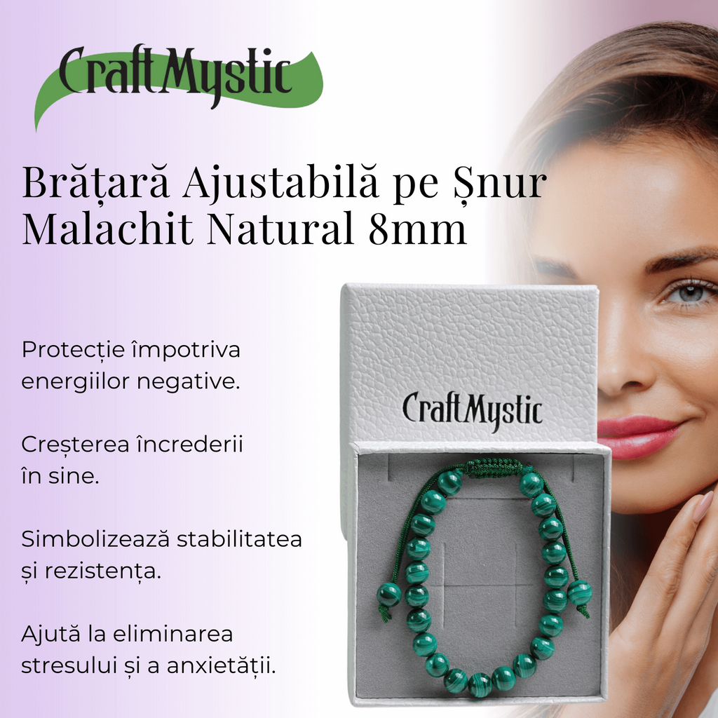 Bratara Reglabila cu Malachit Natural de 8mm