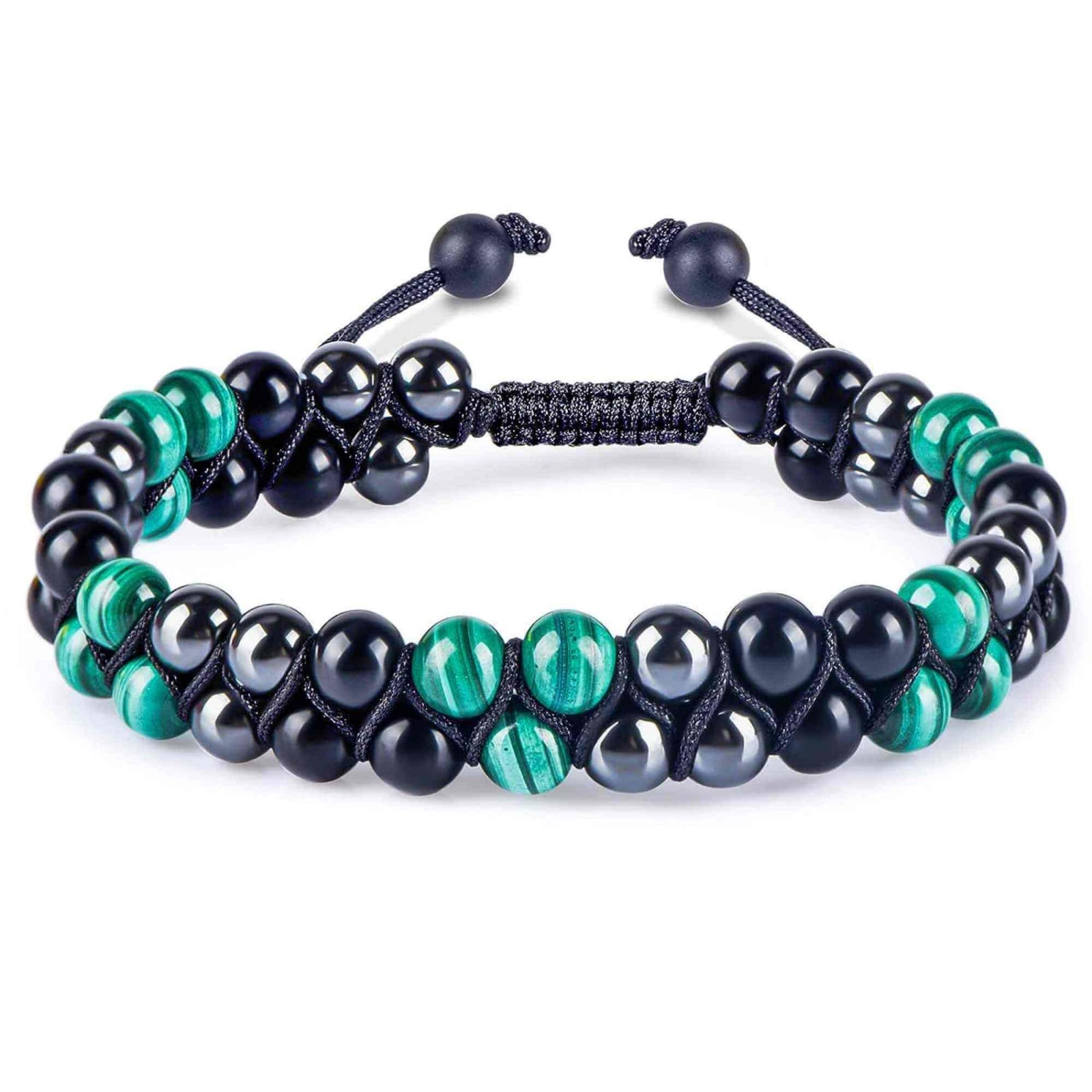 Bratara tripla protectie cu Cristale 8mm de Malachit, Obsidian Negru si Pietre Hematit - Bijuterie Autentica de Vindecare pentru Barbati si Femei